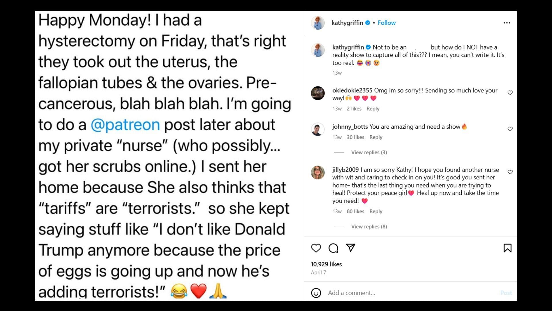 Kathy's post (Image via Instagram/kathygriffin)
